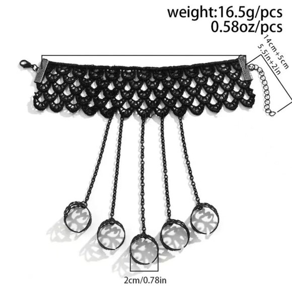 Black Metallic Lace Bracelet With Attached Finger Rings, Goth, Halloween - Picture 5 of 6